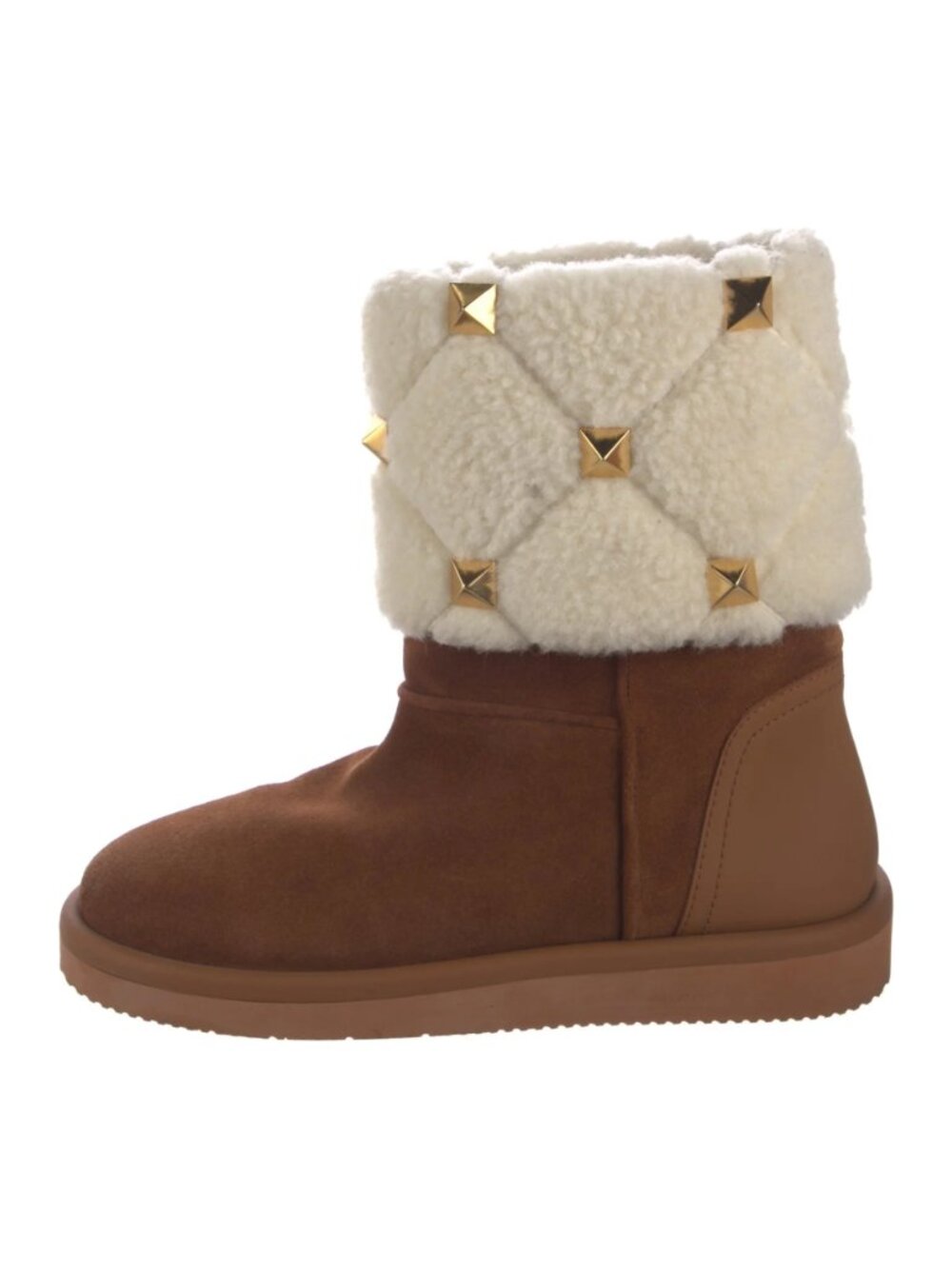 Valentino Suede Ankle Boots Neutrals Studded & Faux Fur Accent Size 37